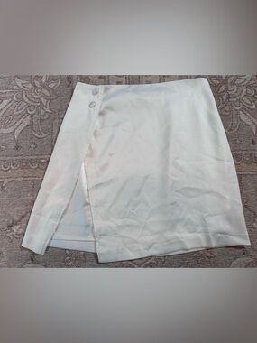 Meshki White Mini Skirt with Side Buttons and Slit